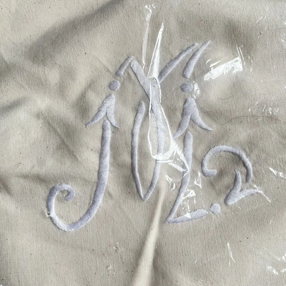 Le Blanc NEW Hand Made Embroidered Pillow Cover‎ Initial M Cream Tassels 16